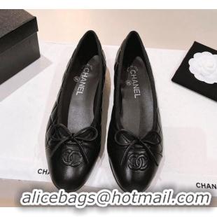 Trendy Design Chanel Quilted Leather Ballerinas Flat with Bow G02819 All Black