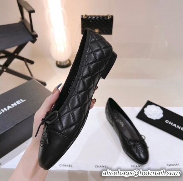 Trendy Design Chanel Quilted Leather Ballerinas Flat with Bow G02819 All Black