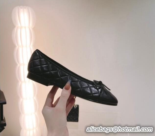 Trendy Design Chanel Quilted Leather Ballerinas Flat with Bow G02819 All Black