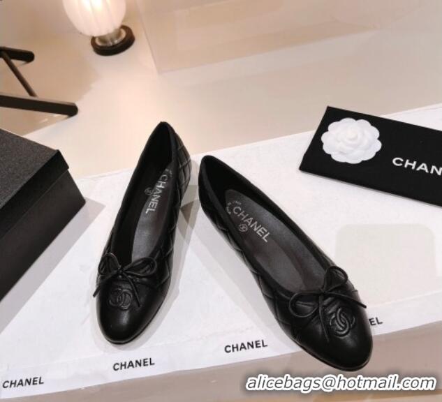 Trendy Design Chanel Quilted Leather Ballerinas Flat with Bow G02819 All Black