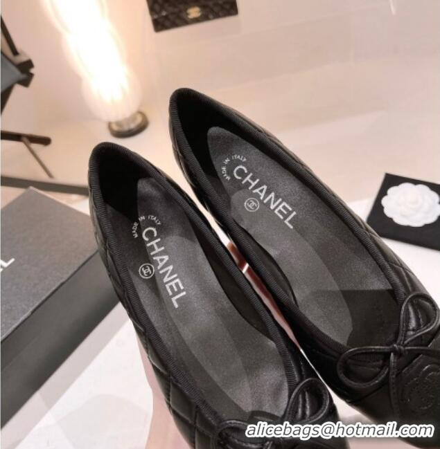 Trendy Design Chanel Quilted Leather Ballerinas Flat with Bow G02819 All Black