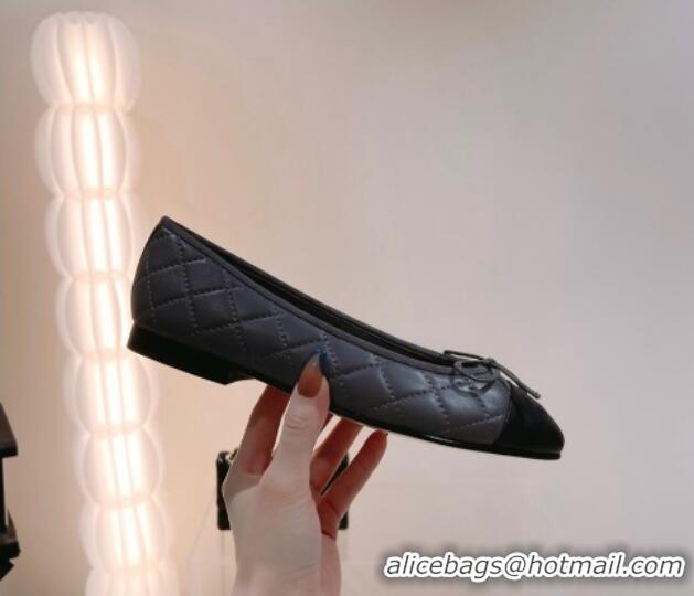 Pretty Style Chanel Quilted Leather Ballerinas Flat with Bow G02819 Grey/Black