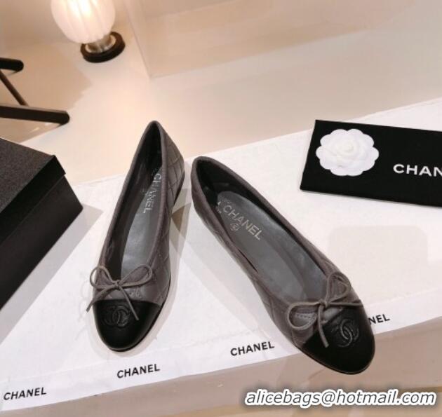 Pretty Style Chanel Quilted Leather Ballerinas Flat with Bow G02819 Grey/Black