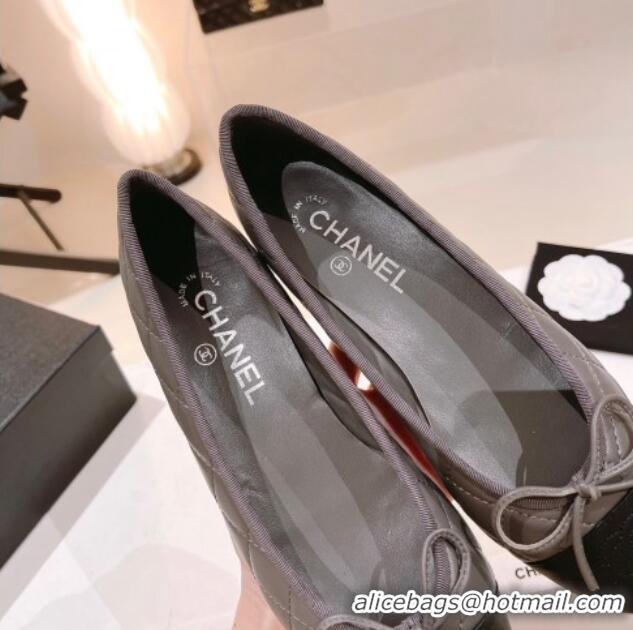 Pretty Style Chanel Quilted Leather Ballerinas Flat with Bow G02819 Grey/Black