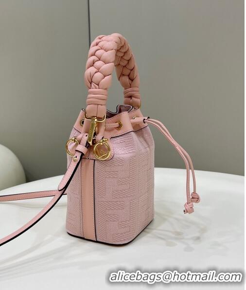 Promotional Fendi Mon Tresor Mini Bucket Bag in FF Canvas Light Pink 2023 038D Top Quality