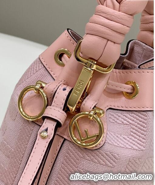 Promotional Fendi Mon Tresor Mini Bucket Bag in FF Canvas Light Pink 2023 038D Top Quality