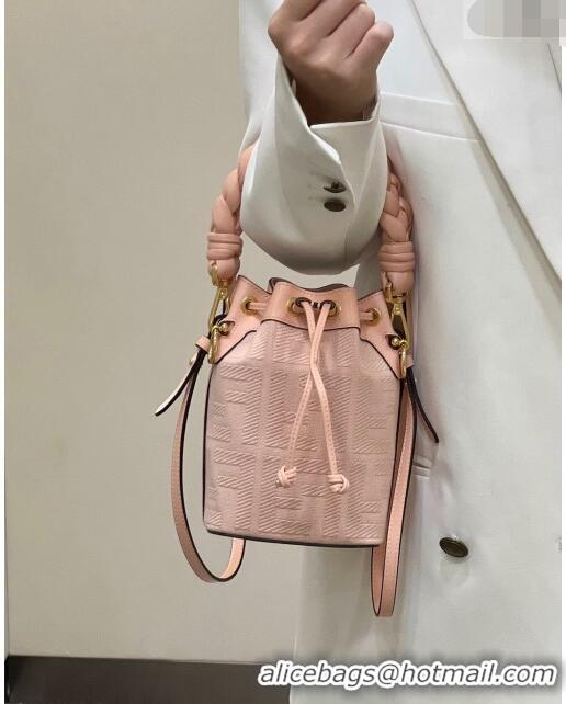 Promotional Fendi Mon Tresor Mini Bucket Bag in FF Canvas Light Pink 2023 038D Top Quality