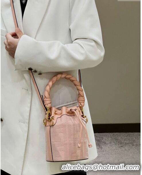 Promotional Fendi Mon Tresor Mini Bucket Bag in FF Canvas Light Pink 2023 038D Top Quality