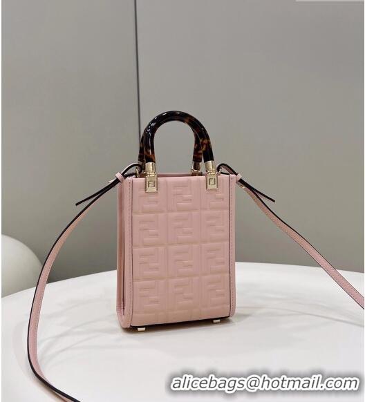 ​Inexpensive Fendi Mini Sunshine Shopper Bag in FF Leather 8597S Light Pink 2022