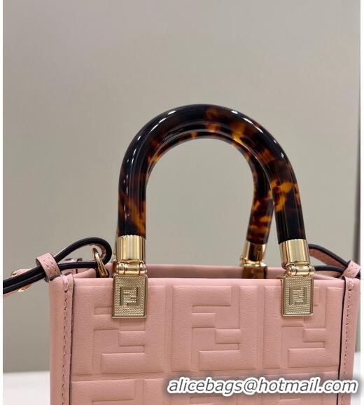 ​Inexpensive Fendi Mini Sunshine Shopper Bag in FF Leather 8597S Light Pink 2022