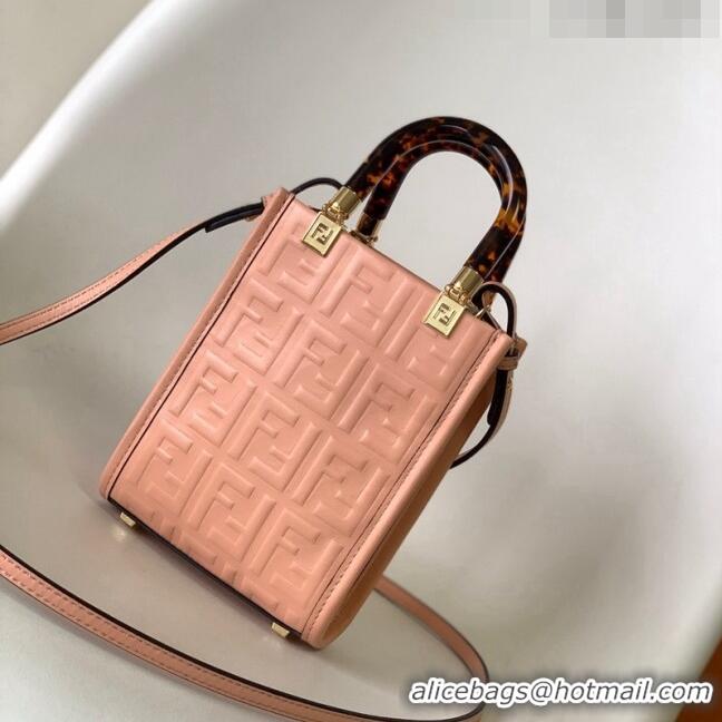 Low Price Fendi Sunshine FF Leather Mini Shopper Bag 015 Pink 2023 