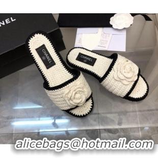 Top Grade Chanel Crochet Flat Slide Sandals G39059 White/Black 012952