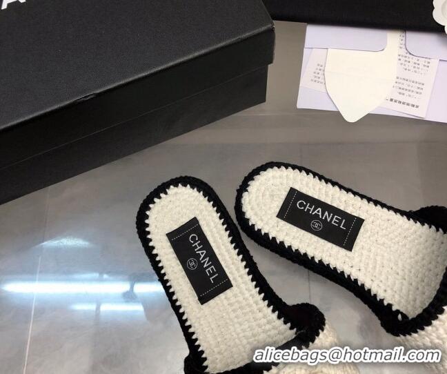 Top Grade Chanel Crochet Flat Slide Sandals G39059 White/Black 012952