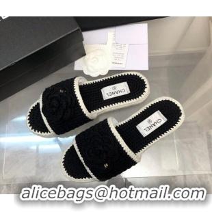 Perfect Chanel Crochet Flat Slide Sandals G39059 Black/White 012953