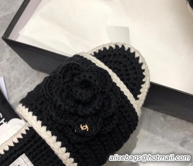 Perfect Chanel Crochet Flat Slide Sandals G39059 Black/White 012953