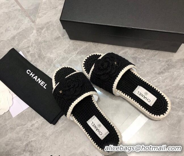 Perfect Chanel Crochet Flat Slide Sandals G39059 Black/White 012953