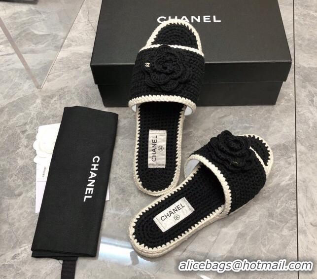 Perfect Chanel Crochet Flat Slide Sandals G39059 Black/White 012953