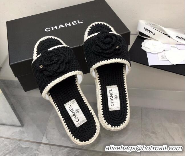 Perfect Chanel Crochet Flat Slide Sandals G39059 Black/White 012953