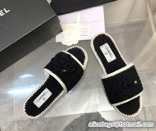 Perfect Chanel Crochet Flat Slide Sandals G39059 Black/White 012953