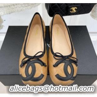 Low Cost Chanel CC Quilted Lambskin Ballerinas Brown 012954