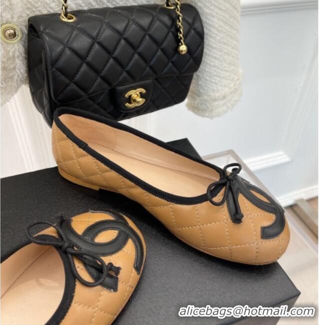 Low Cost Chanel CC Quilted Lambskin Ballerinas Brown 012954