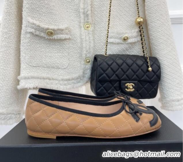 Low Cost Chanel CC Quilted Lambskin Ballerinas Brown 012954