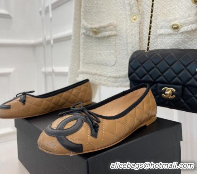 Low Cost Chanel CC Quilted Lambskin Ballerinas Brown 012954