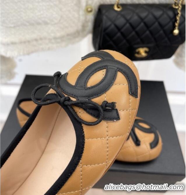 Low Cost Chanel CC Quilted Lambskin Ballerinas Brown 012954