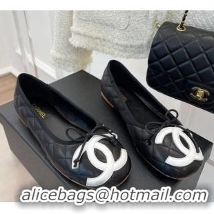 Top Design Chanel CC Quilted Lambskin Ballerinas Black 012955