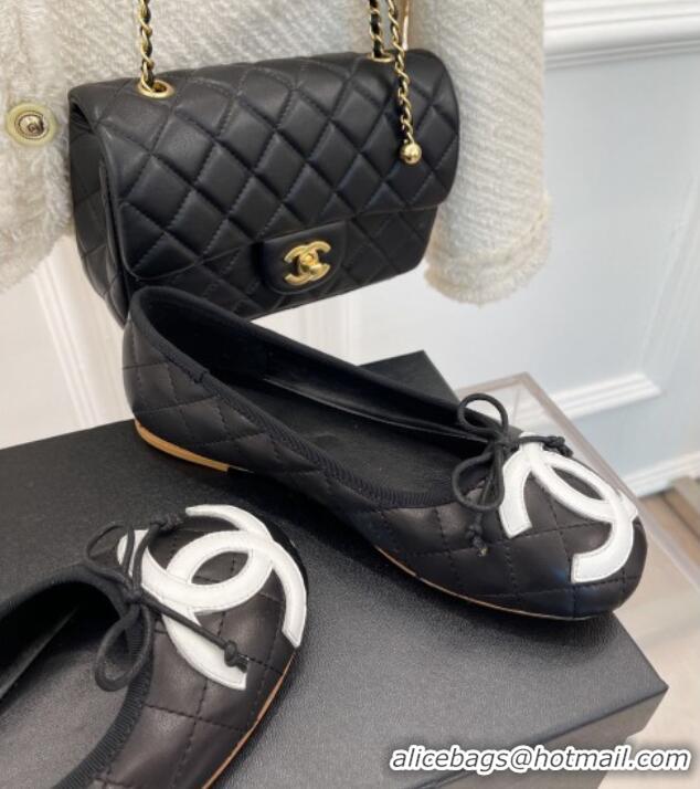 Top Design Chanel CC Quilted Lambskin Ballerinas Black 012955