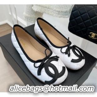 Good Looking Chanel CC Quilted Lambskin Ballerinas White 012956