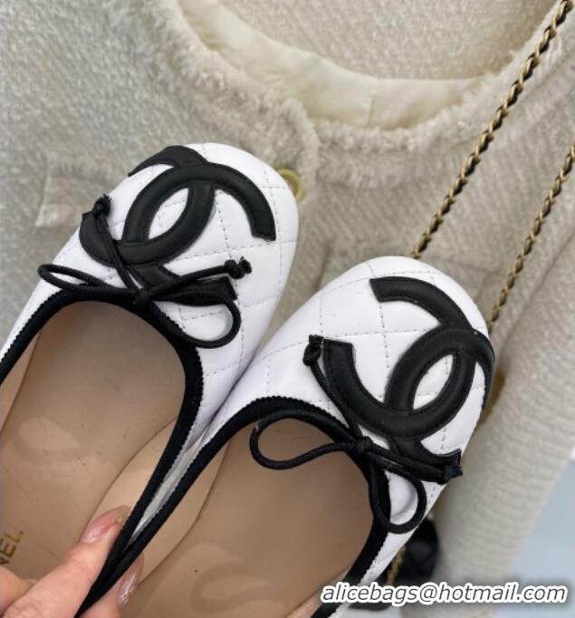 Good Looking Chanel CC Quilted Lambskin Ballerinas White 012956