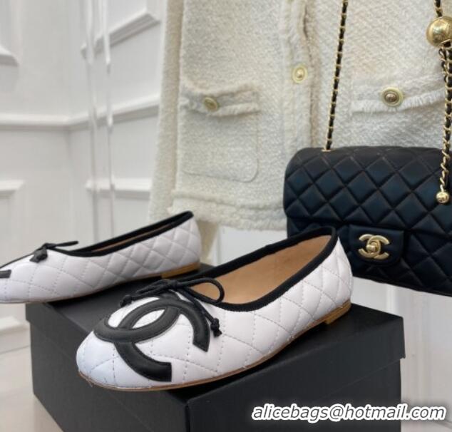 Good Looking Chanel CC Quilted Lambskin Ballerinas White 012956