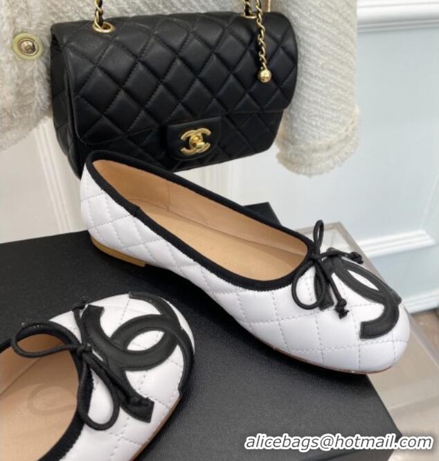 Good Looking Chanel CC Quilted Lambskin Ballerinas White 012956