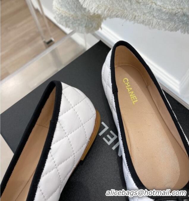 Good Looking Chanel CC Quilted Lambskin Ballerinas White 012956