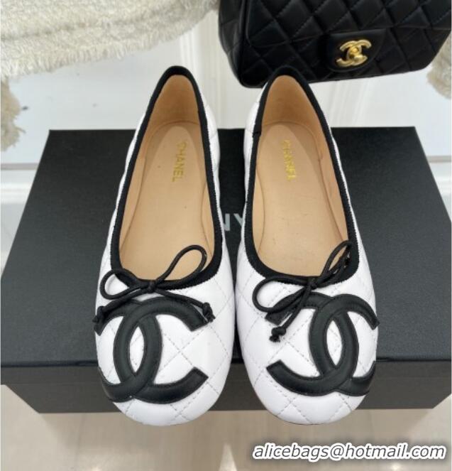 Good Looking Chanel CC Quilted Lambskin Ballerinas White 012956