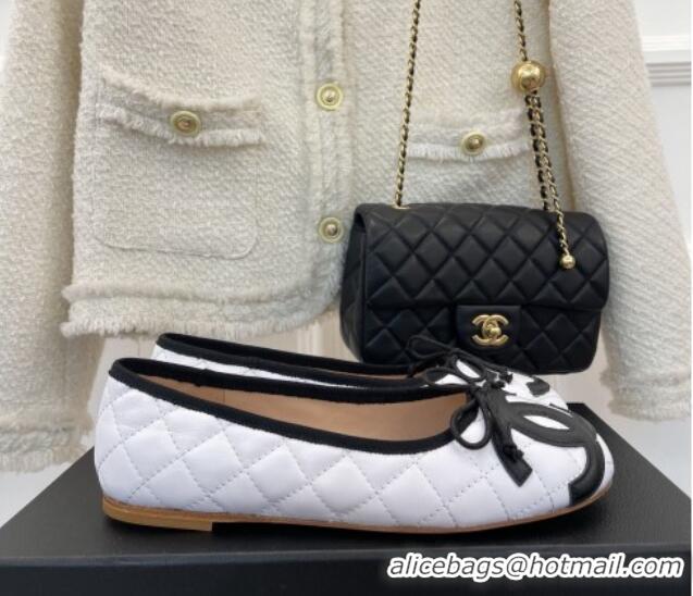 Good Looking Chanel CC Quilted Lambskin Ballerinas White 012956