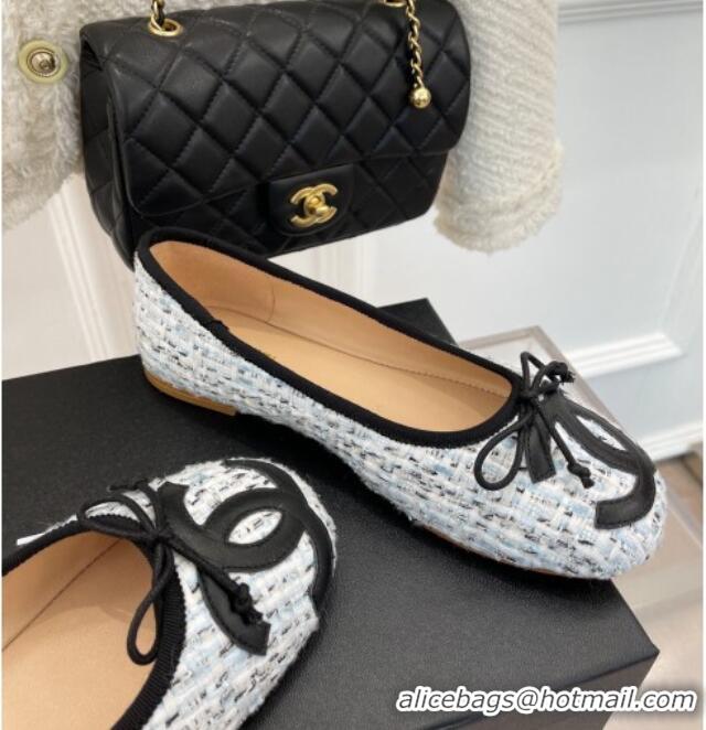 Unique Style Chanel CC Tweed Ballerinas Blue 012957