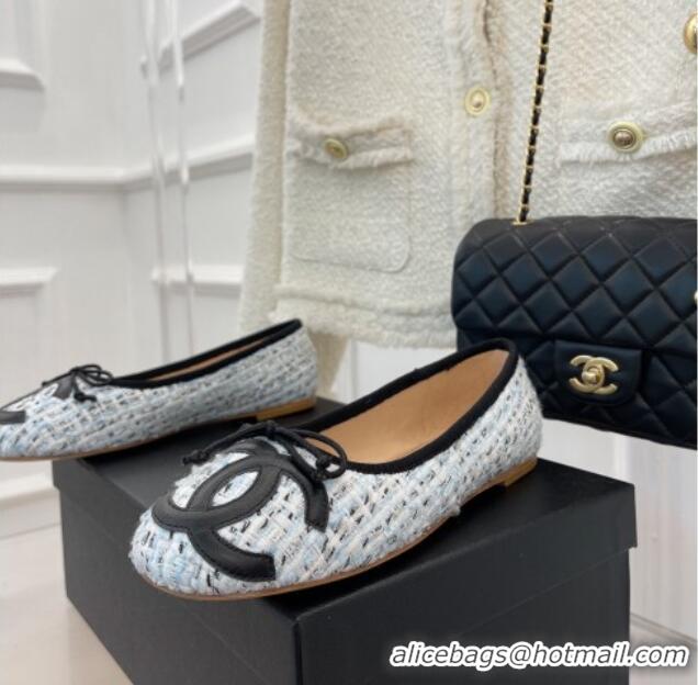 Unique Style Chanel CC Tweed Ballerinas Blue 012957