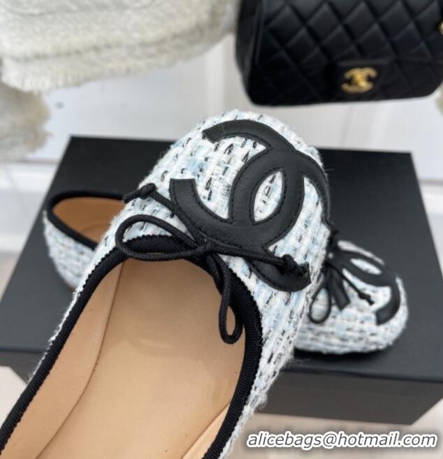 Unique Style Chanel CC Tweed Ballerinas Blue 012957