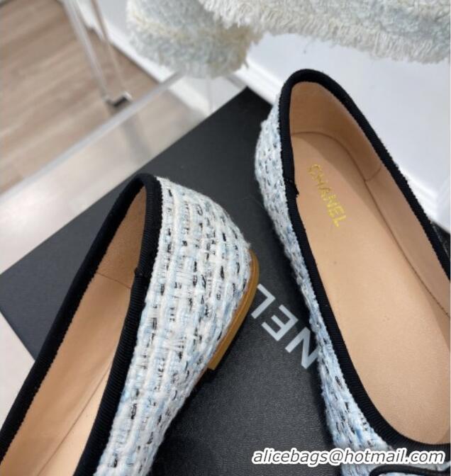 Unique Style Chanel CC Tweed Ballerinas Blue 012957