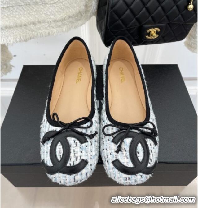 Unique Style Chanel CC Tweed Ballerinas Blue 012957