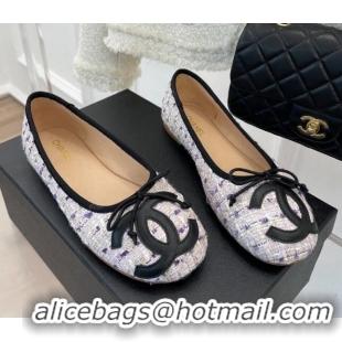 Luxury Chanel CC Tweed Ballerinas Purple 012958