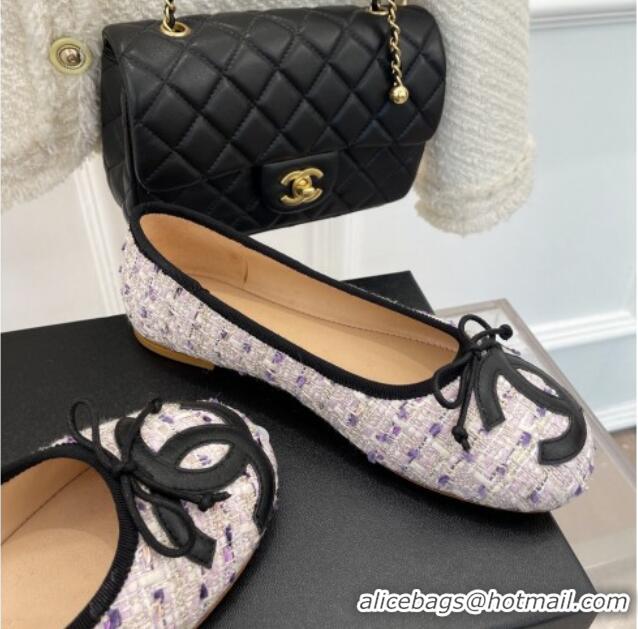 Luxury Chanel CC Tweed Ballerinas Purple 012958