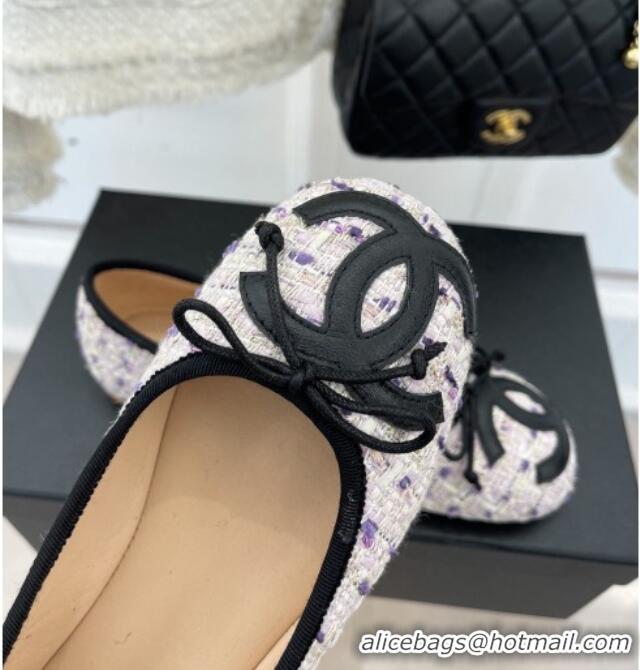 Luxury Chanel CC Tweed Ballerinas Purple 012958