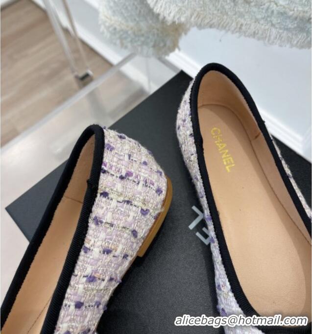 Luxury Chanel CC Tweed Ballerinas Purple 012958