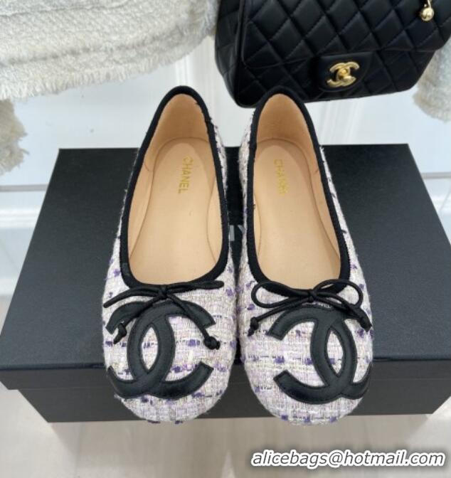 Luxury Chanel CC Tweed Ballerinas Purple 012958