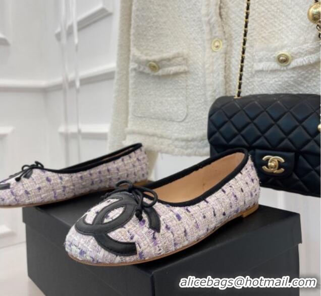 Luxury Chanel CC Tweed Ballerinas Purple 012958