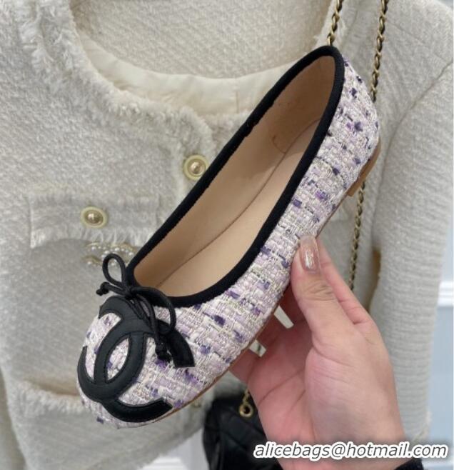 Luxury Chanel CC Tweed Ballerinas Purple 012958