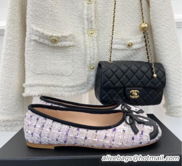 Luxury Chanel CC Tweed Ballerinas Purple 012958